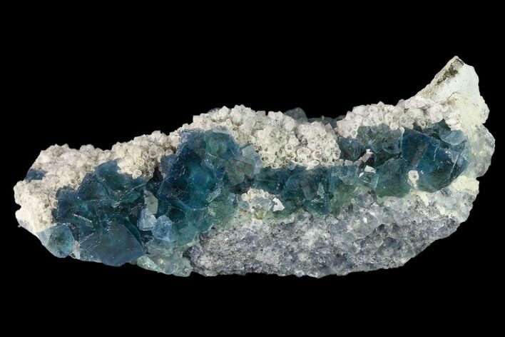 Cubic, Blue-Green Fluorite Crystals on Quartz - China #139094